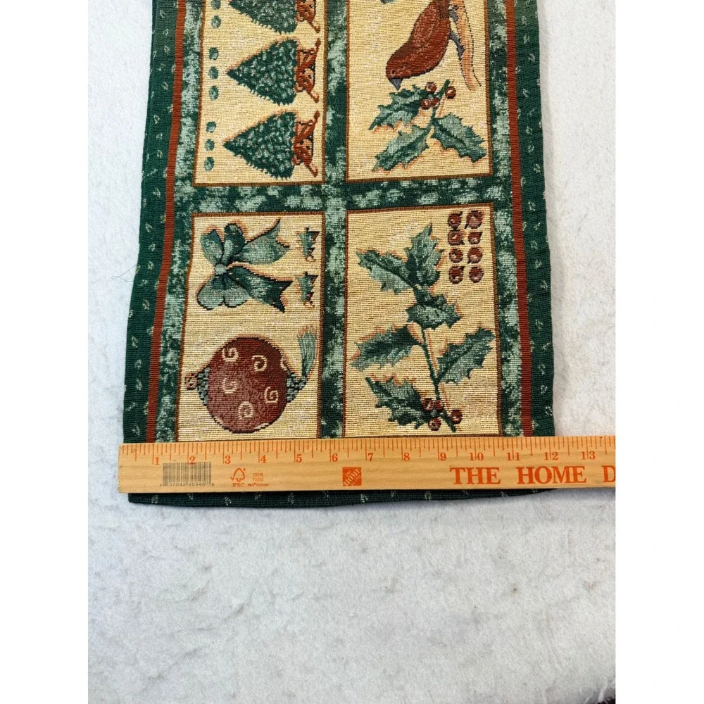 Christmas Woven Tapestry Table Runner Cardinal Holly Tree Green Red 12x 70